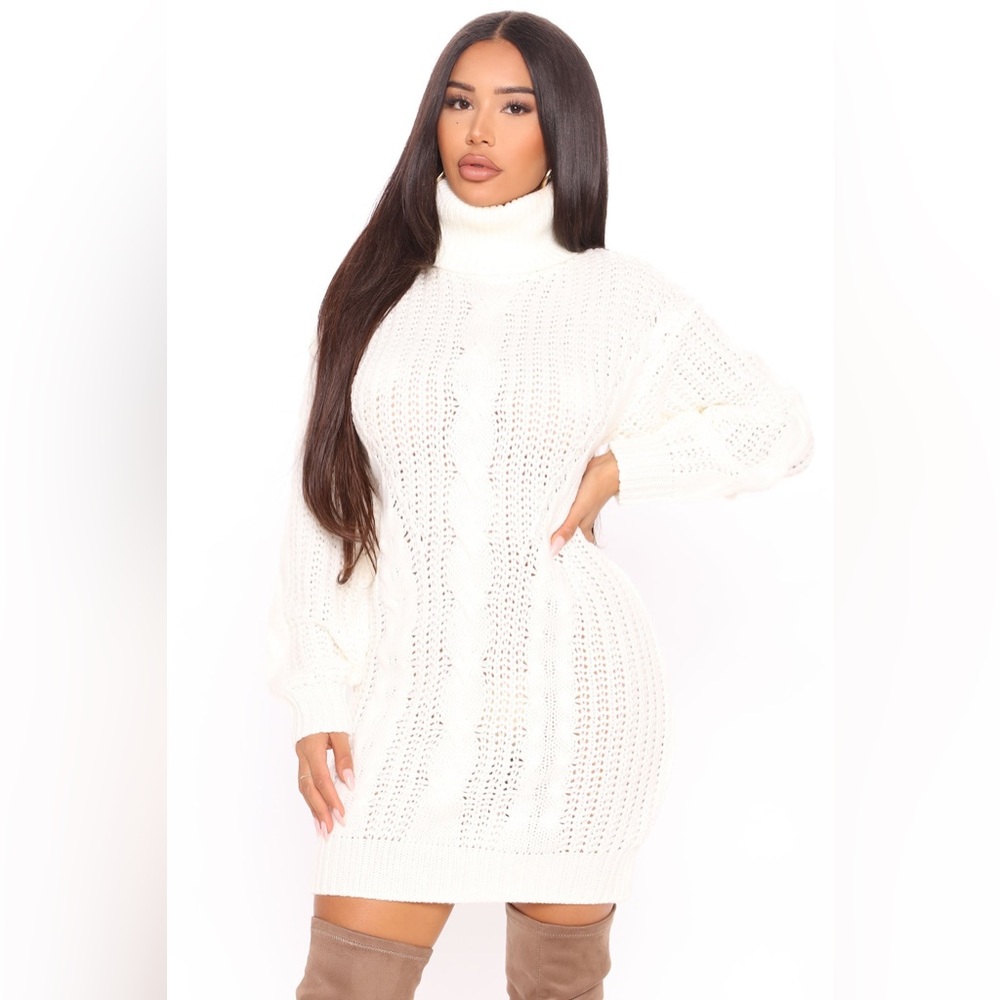 Gently worn off white turtle neck mini sweater dress size xs